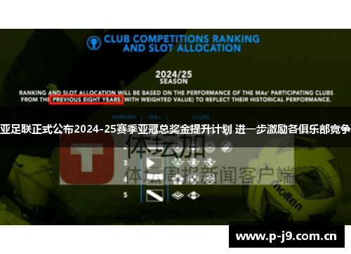 亚足联正式公布2024-25赛季亚冠总奖金提升计划 进一步激励各俱乐部竞争